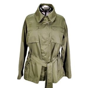 Trendy a.n.a Dark Olive Green Stylized Utility Anorak Belted Jacket